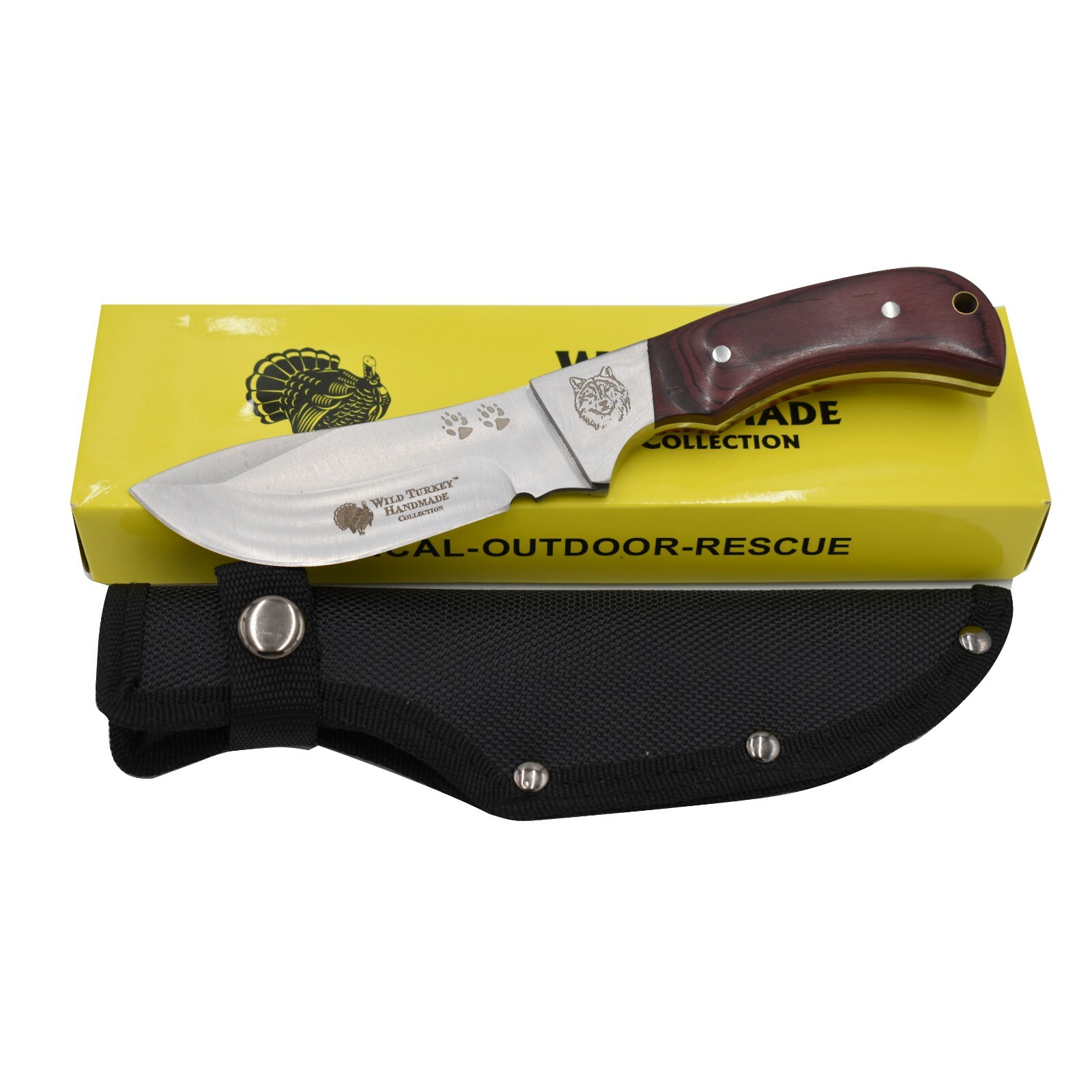 Wild Turkey Handmade 8” Wildlife Collection Fixed Blade Hunting Knife w. Sheath