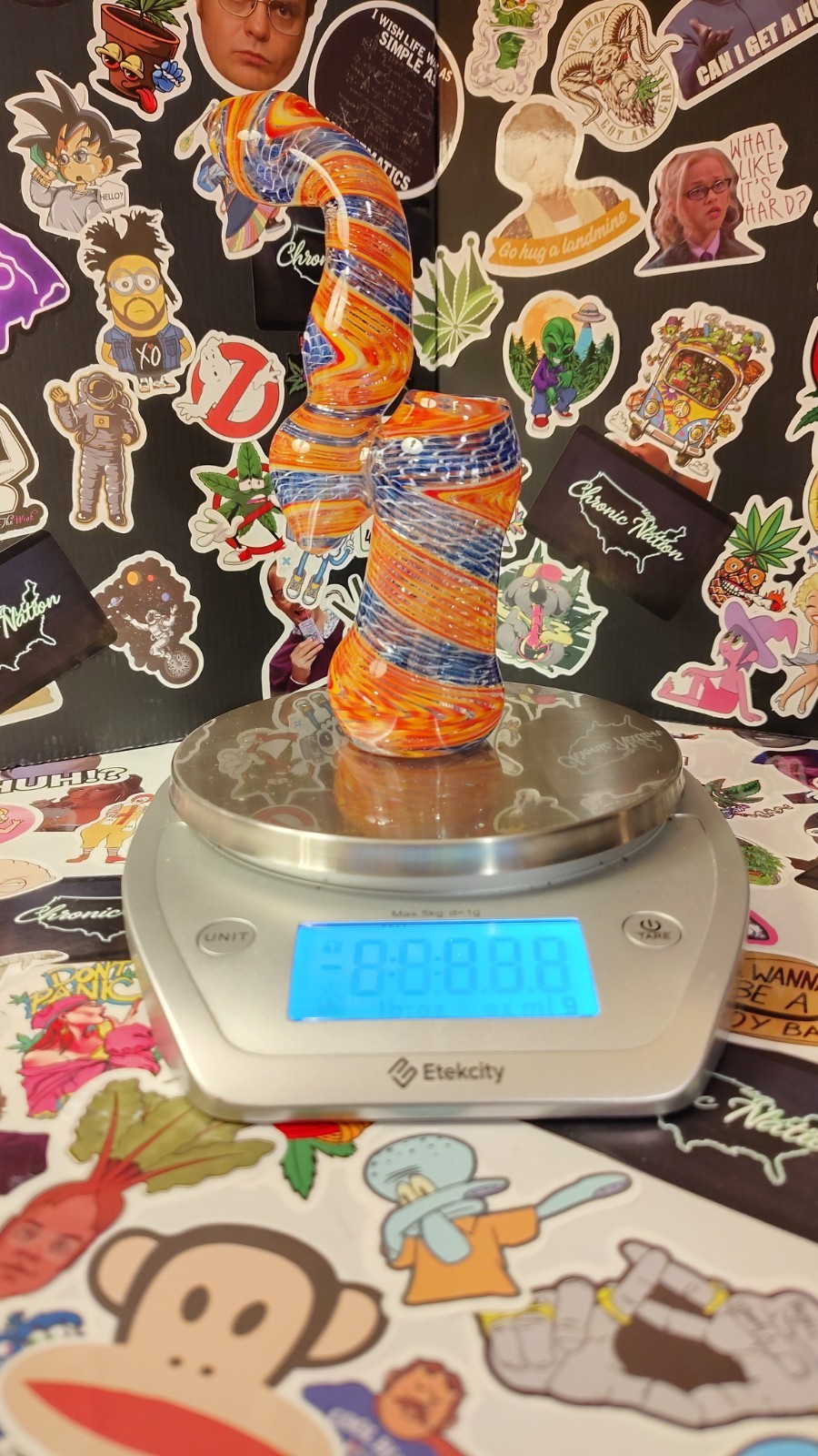 6.5 in Standing Swirl Orange/Blue Sherlock Bubbler Pipe