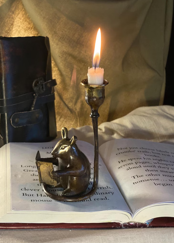 Handcrafted Brass Mouse Candle Holder – Whimsical Patina Decor Gift