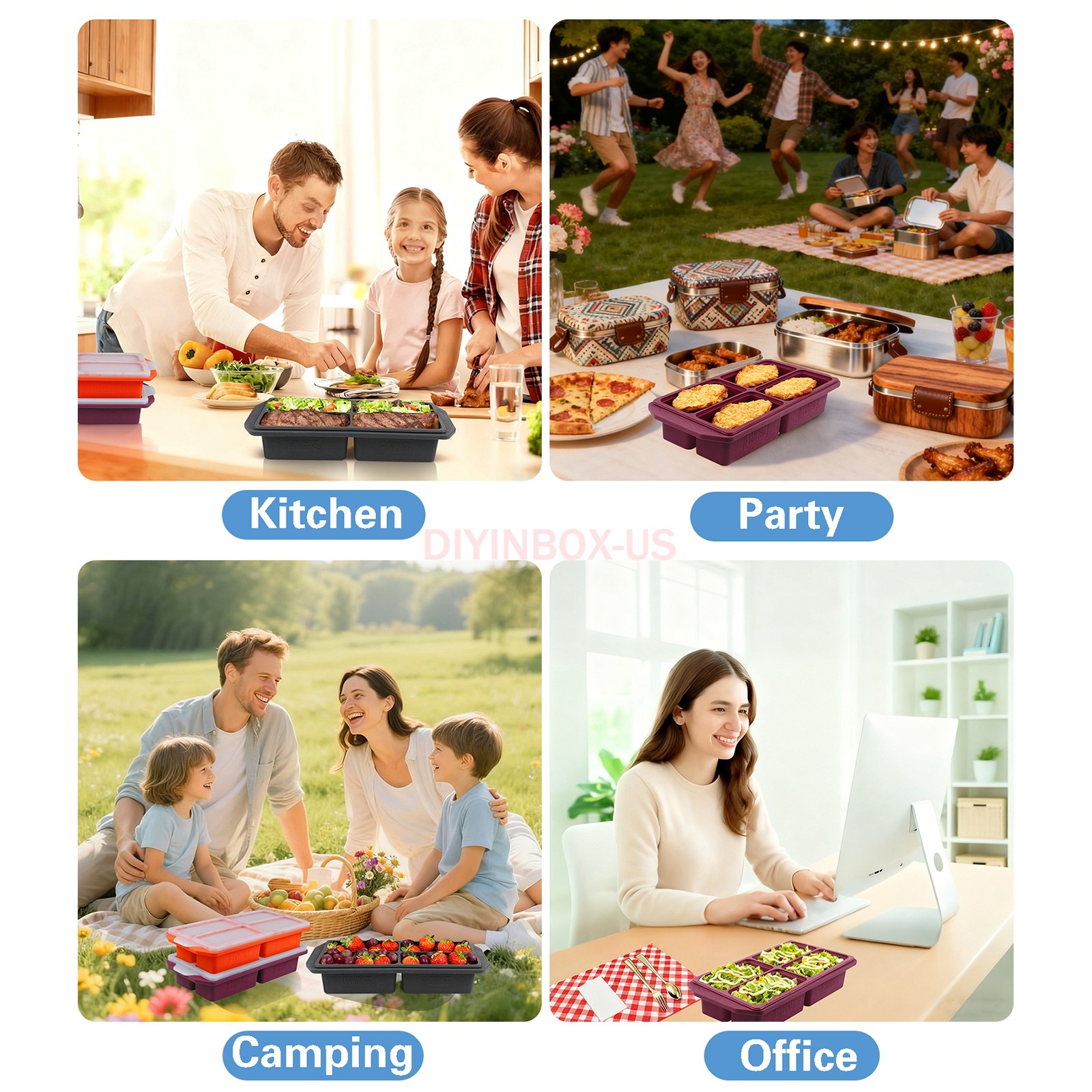 CulinaryCubed Silicone Freezer 4 Compartments Meal Prep Food Storage Containers