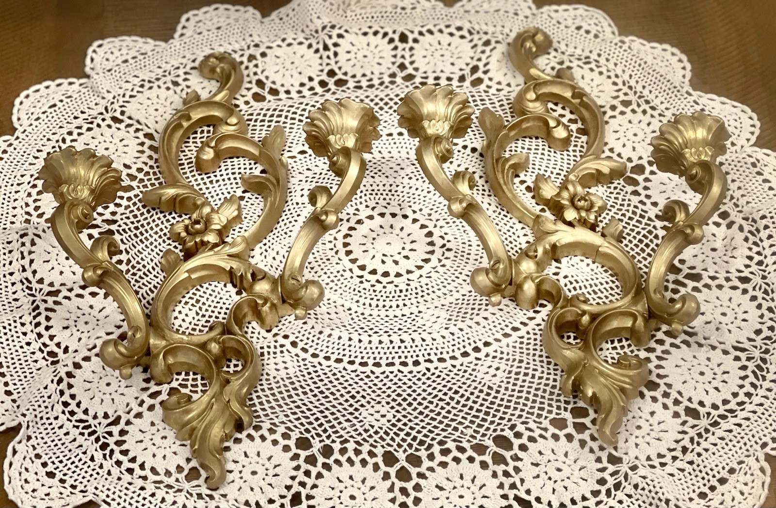 Vintage Syroco Hollywood Regency Gold Wall Sconces Candle Holders MCM
