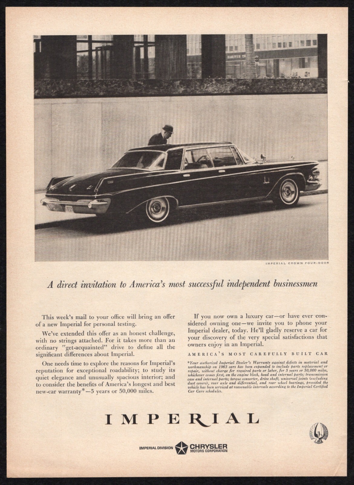 1963 Chrysler Motors Imperial Luxury Americas Most Carefully Built Car Print Ad