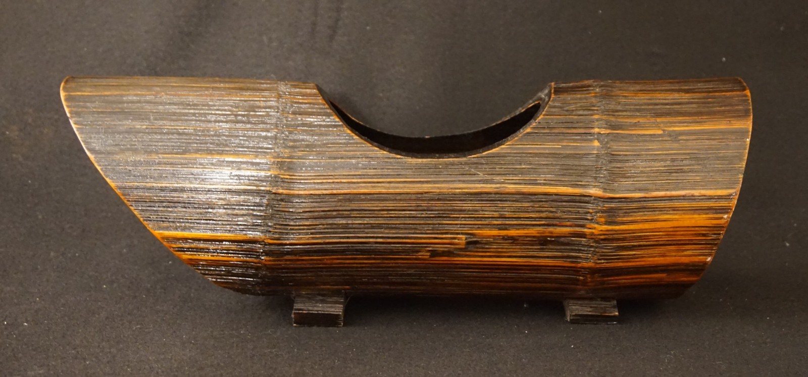 Vintage 1960-1970’s Japanese 15″ Lacquered 2-Footed Bamboo Ikebana Container
