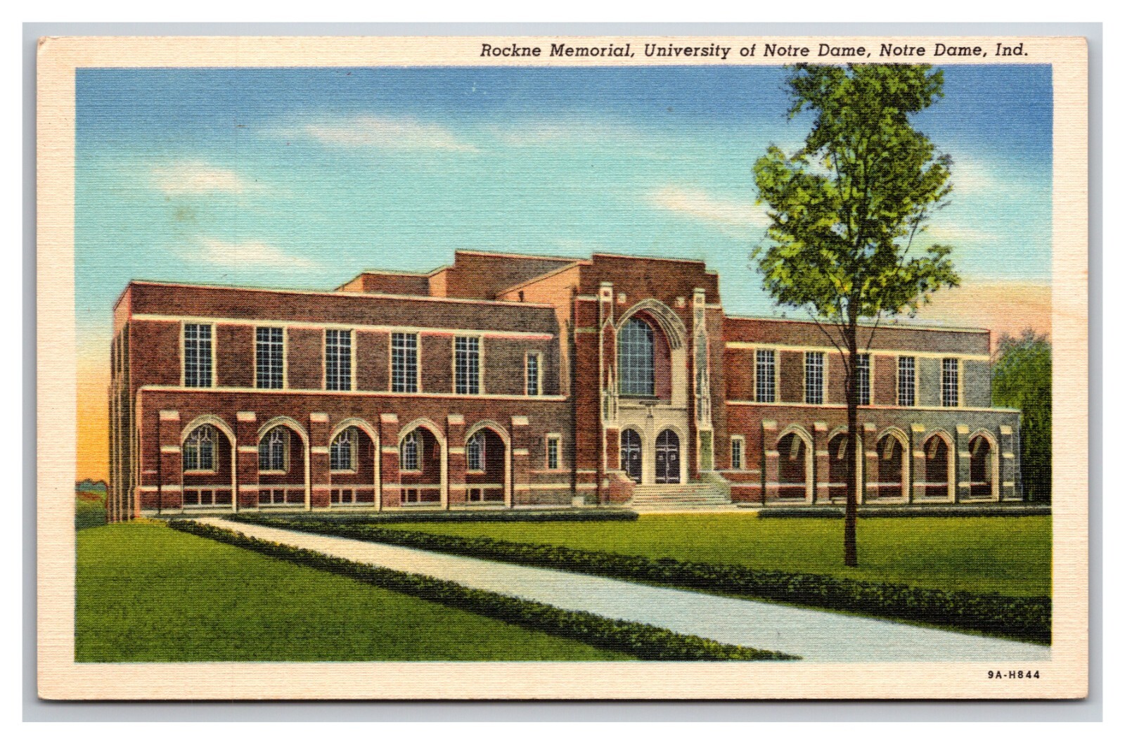 Racine Memorial University Of Notre Dame Indiana IN UNP Linen Postcard O24