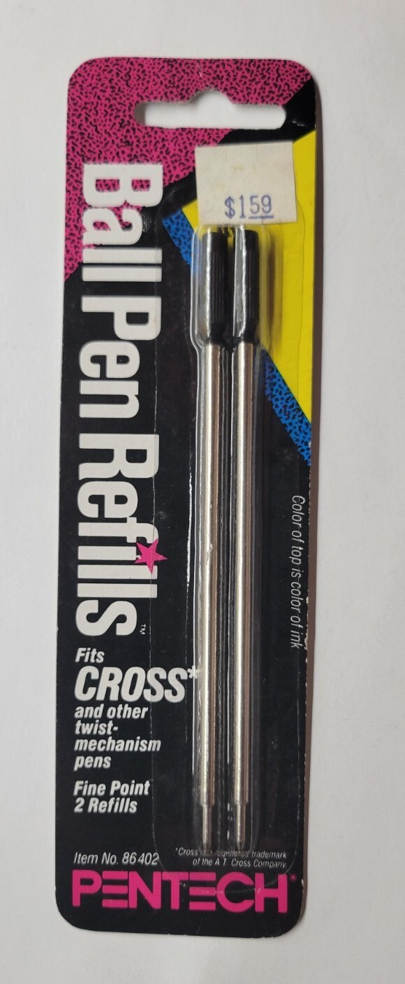 Pentech #86402 Fine Ball Point Pen 2 Pack Black Refills Fits Cross
