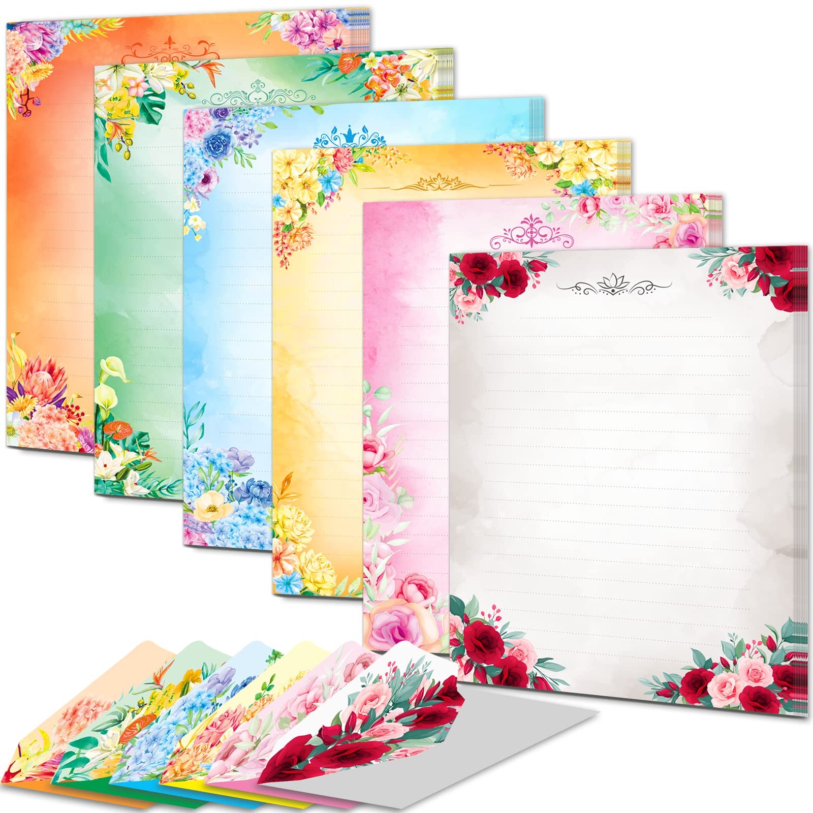 72 Pieces Cute Stationary Writing Paper and Envelope Set (2 Sides Colored, 1 Sid