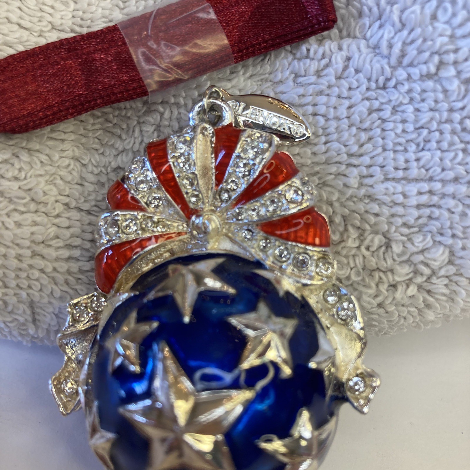 Patriotic Red White & Blue Star Spangled Ball Ornament Enamel Silver USA’s 250th