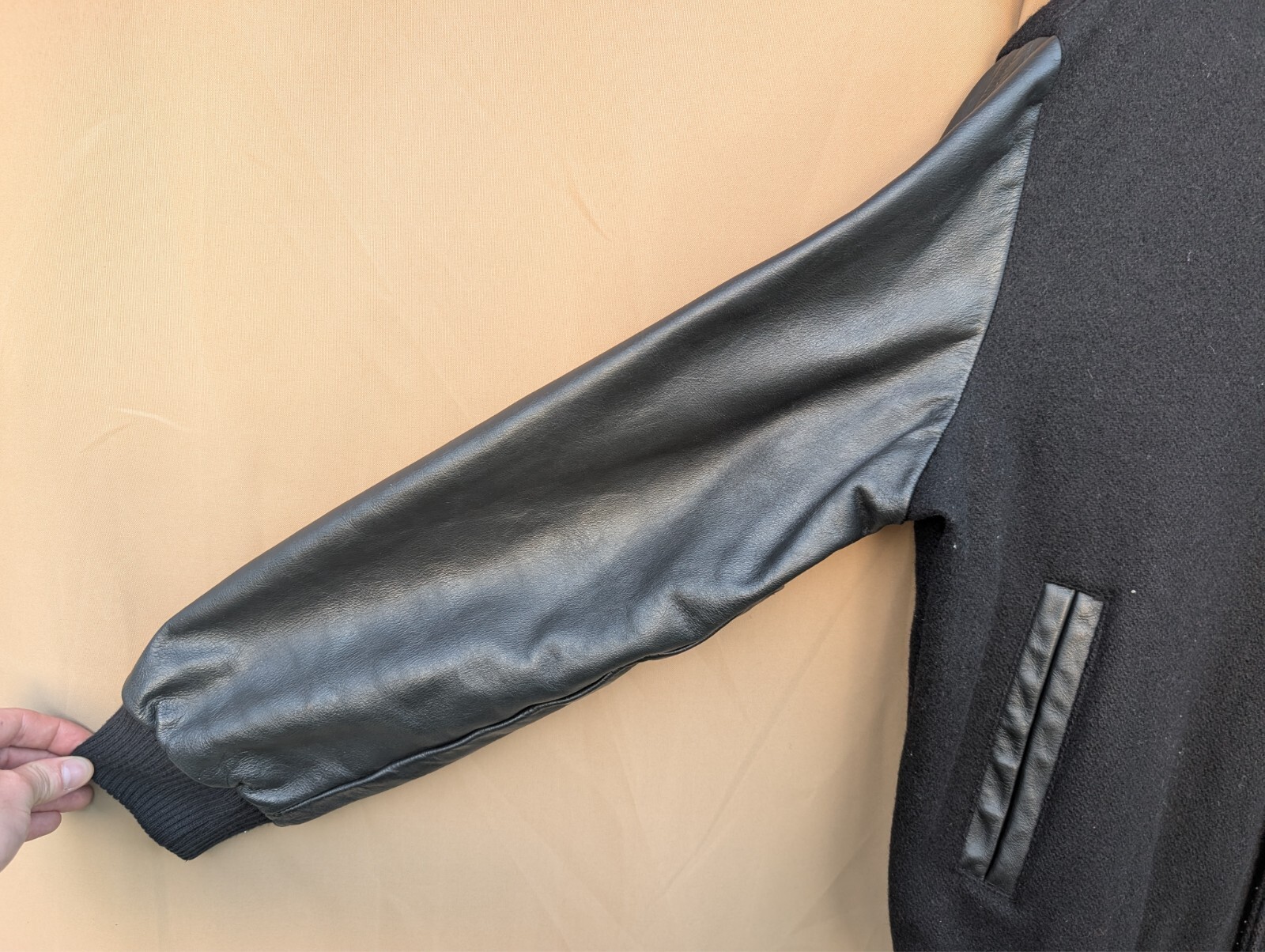 Nice Babylon 5 Leather Cast And Crew Jacket Mens Embroidered Wool Sleeve Black