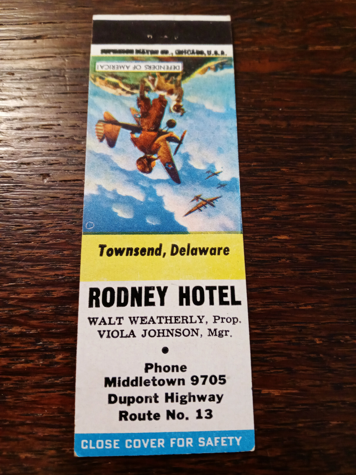 Vintage Matchcover: Rodney Hotel, Townsend, DE 44