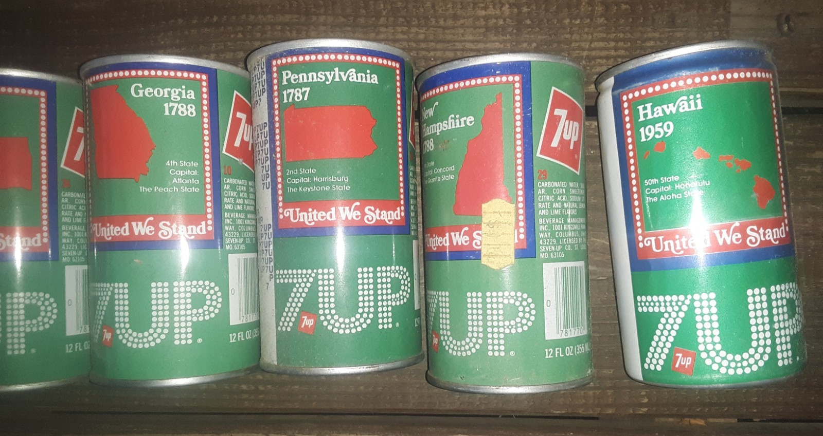 FULL SET ! 7up Bicentennial Uncle Sam USA State Steel Soda Pop Cans Collectible