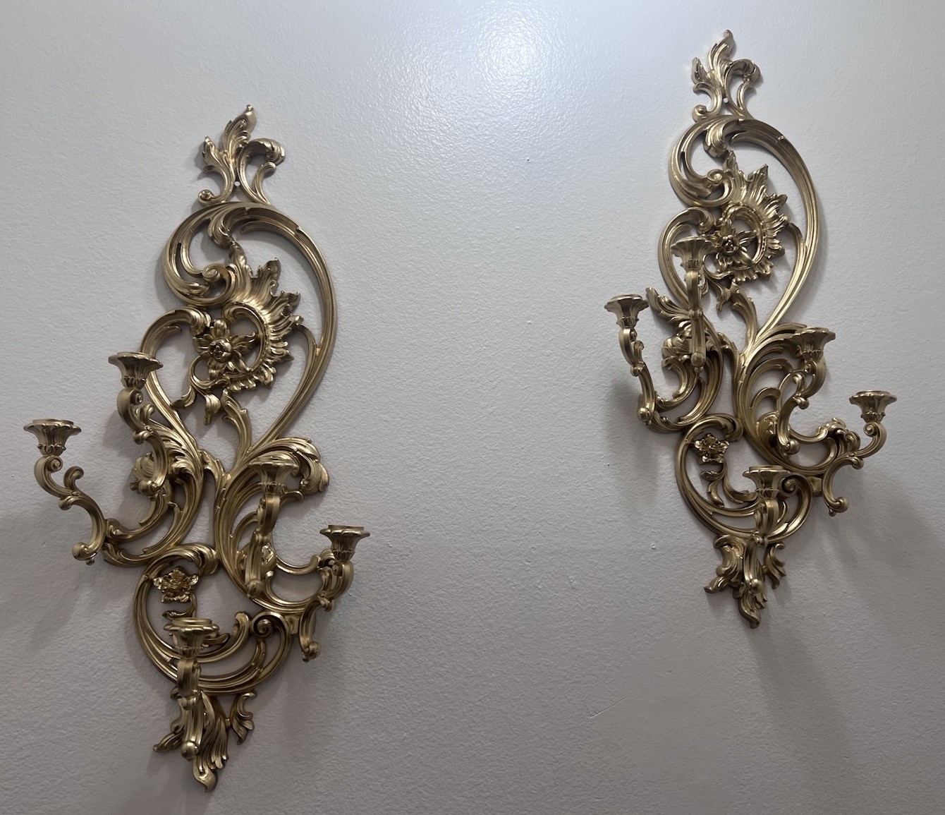 VTG HOMCO Home Interiors 5 Arm Sconce Ornate Gold 4049 35” Wall Candle Holder