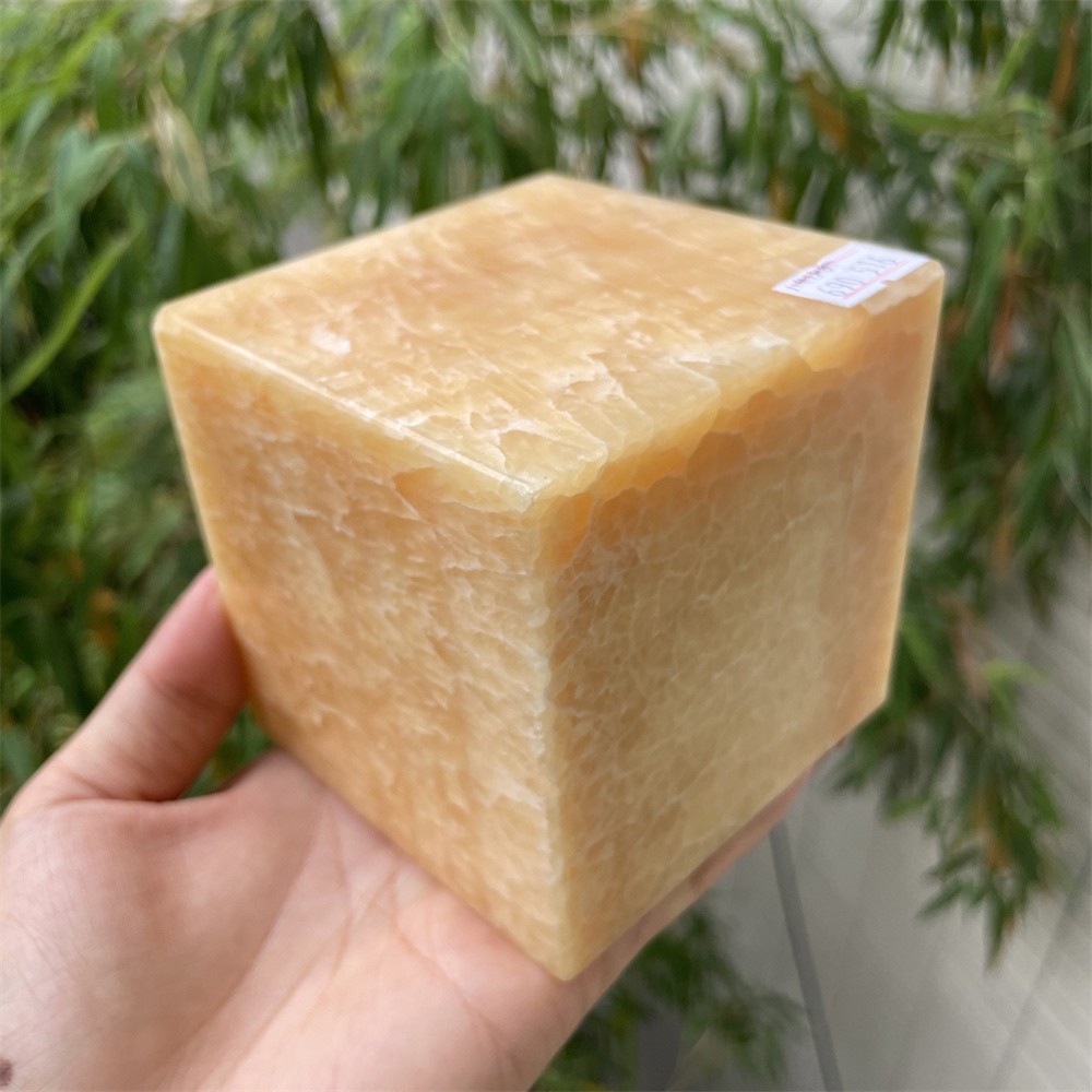 3.1LB 3.1″ Natural Yellow Calcite Cube Square Quartz Crystal Carving Reiki Gift