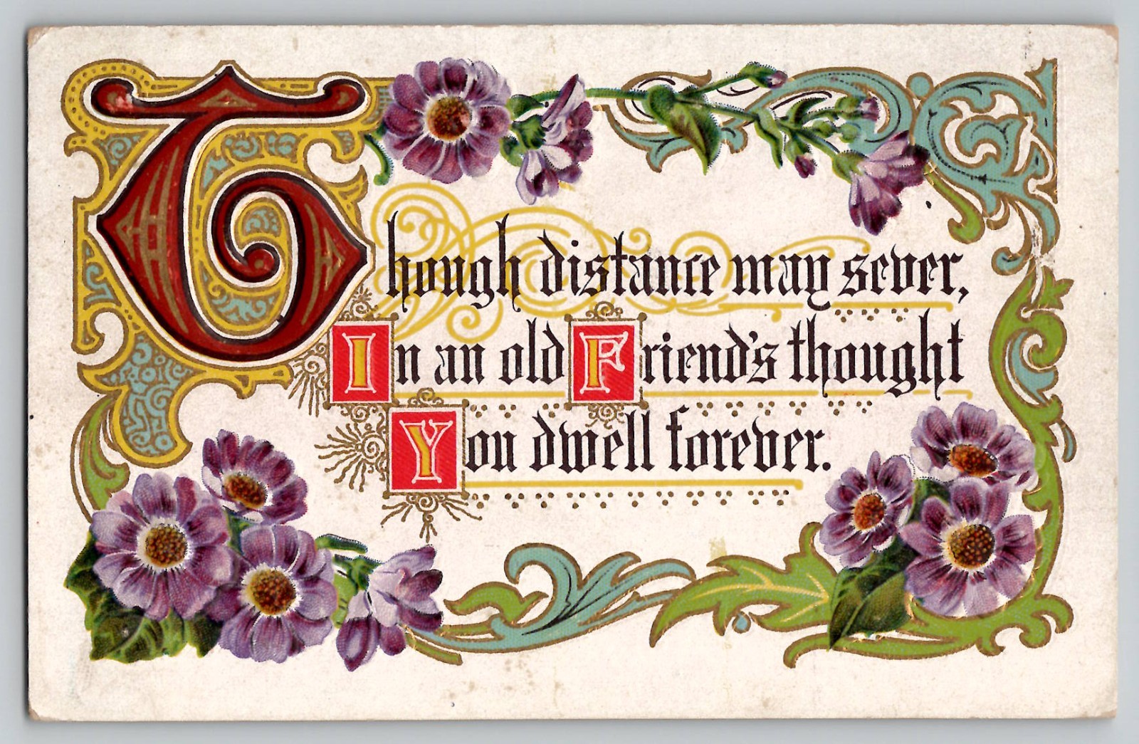Motto Series No 2 Floral Friendship Art Nouveau Big T Saying Postcard c1910’s