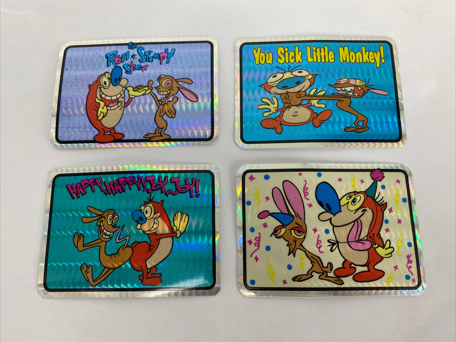 LOT OF 4 Vintage Assorted Ren & Stimpy Prism Vending Machine Stickers NOS
