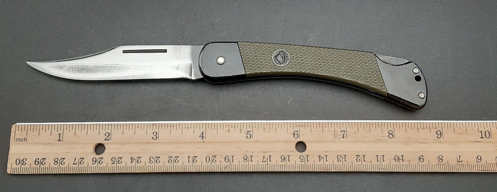 Vintage 8.5” Dark Green PUMA Military Lockback Folding Pocket Knife, 230370