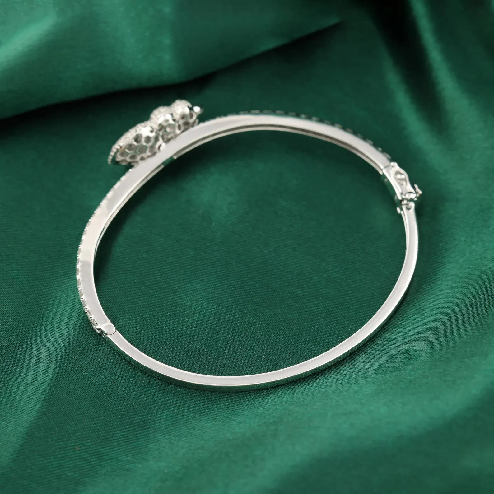 Wedding Diamond Knot Bangle Bracelet In 14K White Gold Over Gift For Her Sz 7.5″