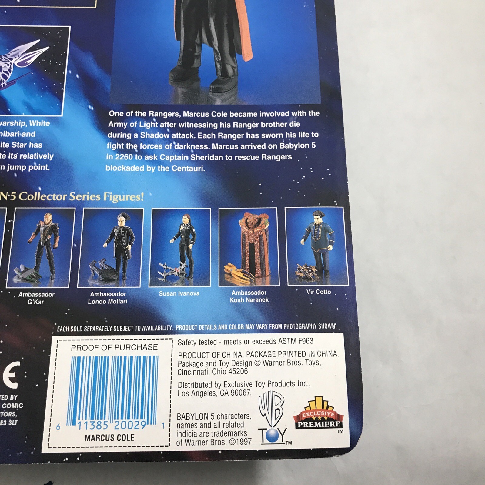BABYLON 5 MARCUS Cole Action Figure with WHITESTAR WB Toy 1997 MOC New