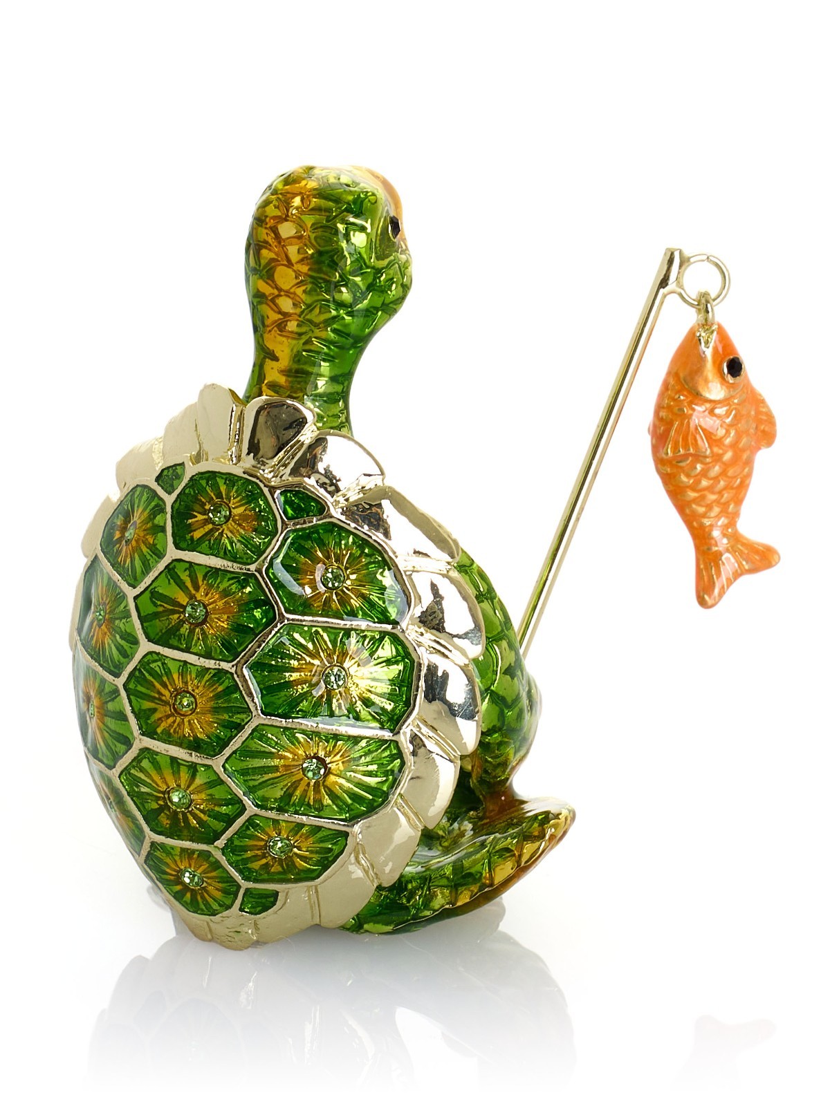 Keren Kopal Turtle Fishing Hand made Trinket box Decorated & Austrian Crystals