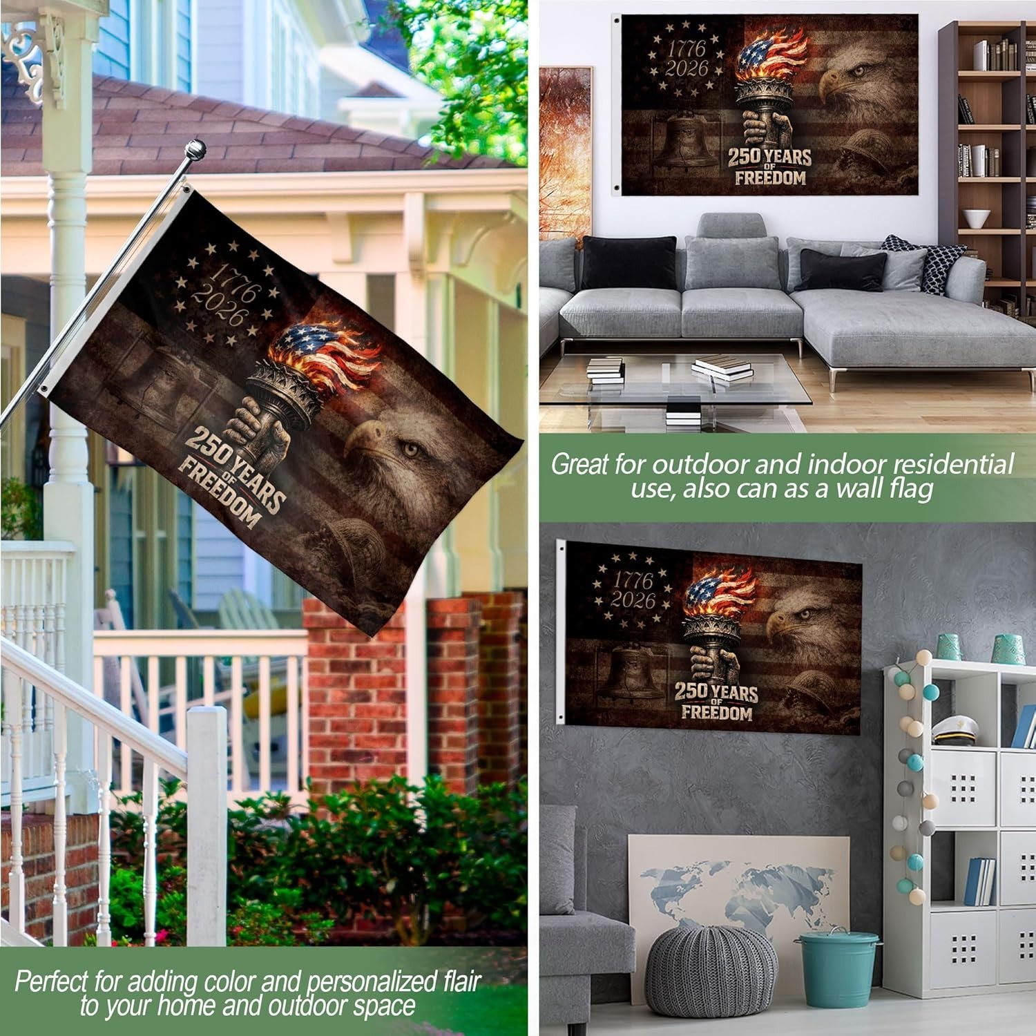 Durable Two-Sided 250th Anniversary USA Flag – 60″L x 36″W, Perfect for Gardens