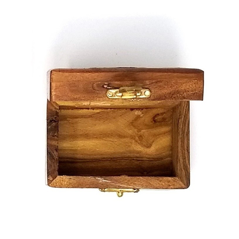 Wooden Box -Sml 3″x2″ Rectangular Decorative w/Brass Orthodox Cross & Hinged Lid