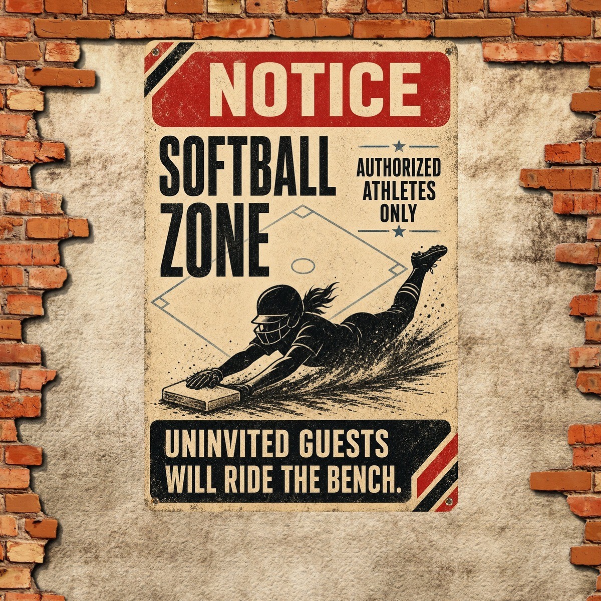 Warning Softball Players Only Metal Sign Retro Sports Room Wall Decoration