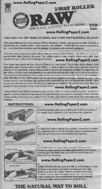 New! RAW 110mm Hemp Plastic Adjustable 2Way Rolling Machine for King Size Papers