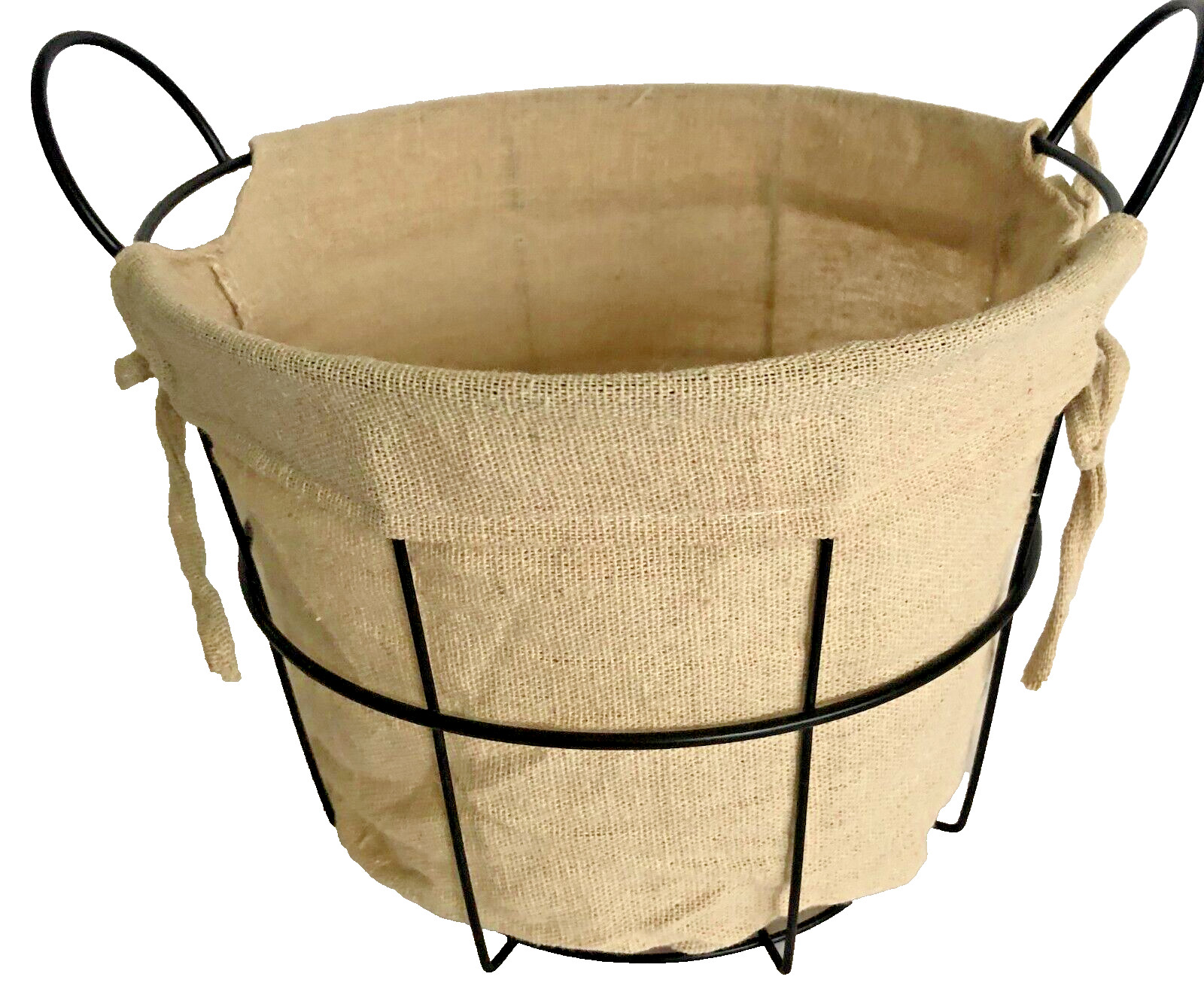 Black Circular Basket With Light Weight Burlap Fabric 8″ Diameter