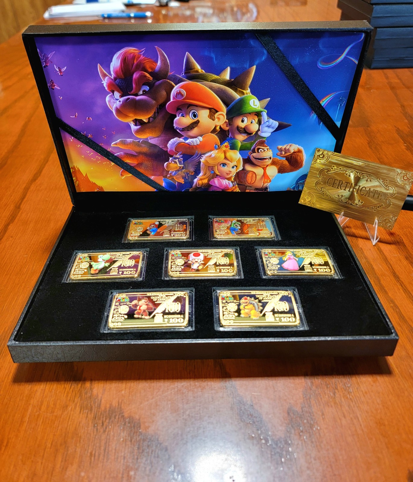 Super Mario Bros – 24k Gold Plated Bars.. 7 Piece Collectors Set. COA Included.