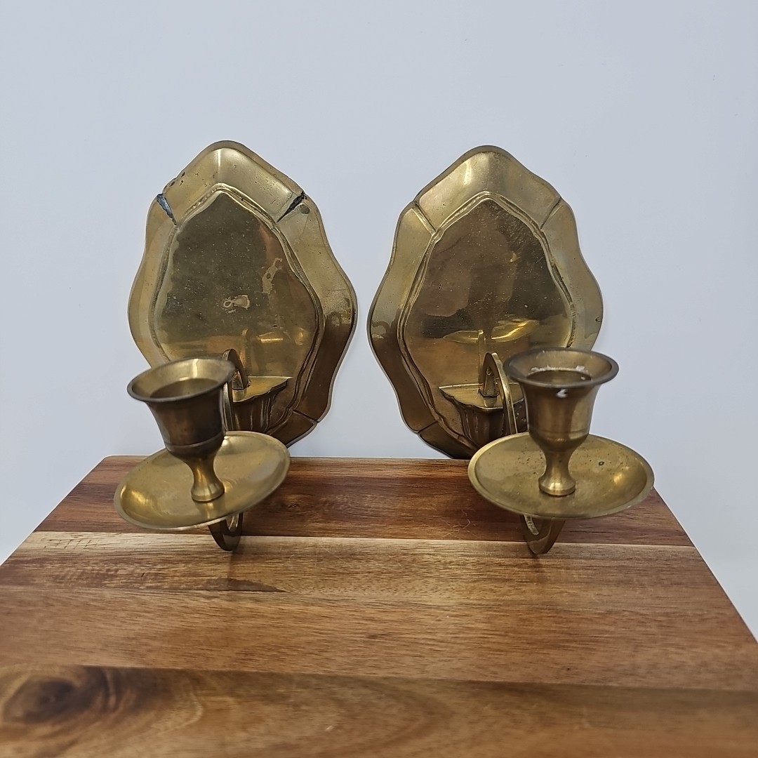 Pair Solid BRASS VTG Candlestick Candle Holders Wall Mount Sconce Set of 2