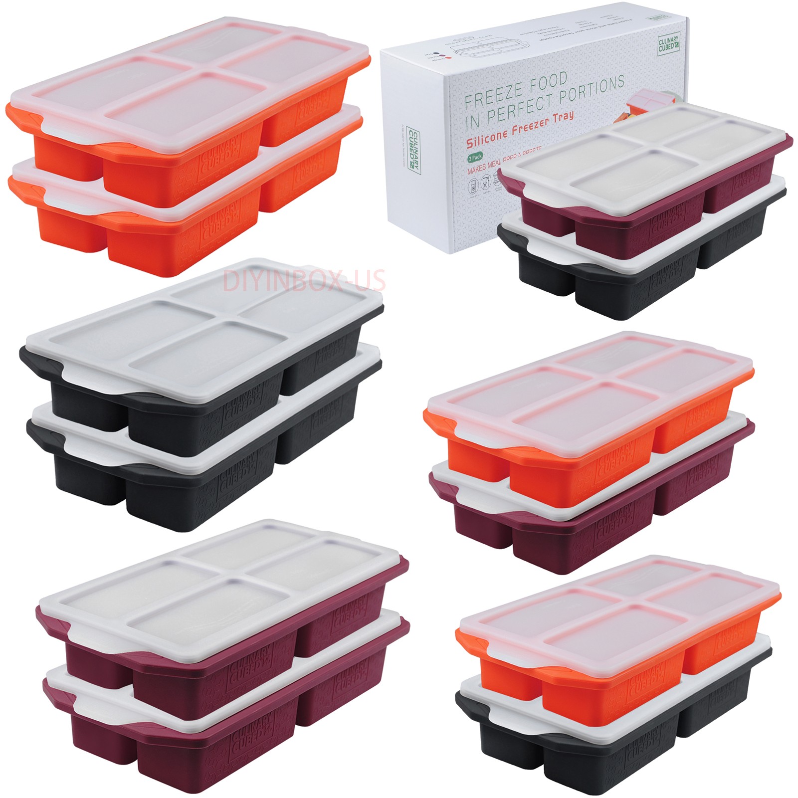 CulinaryCubed Silicone Freezer 4 Compartments Meal Prep Food Storage Containers