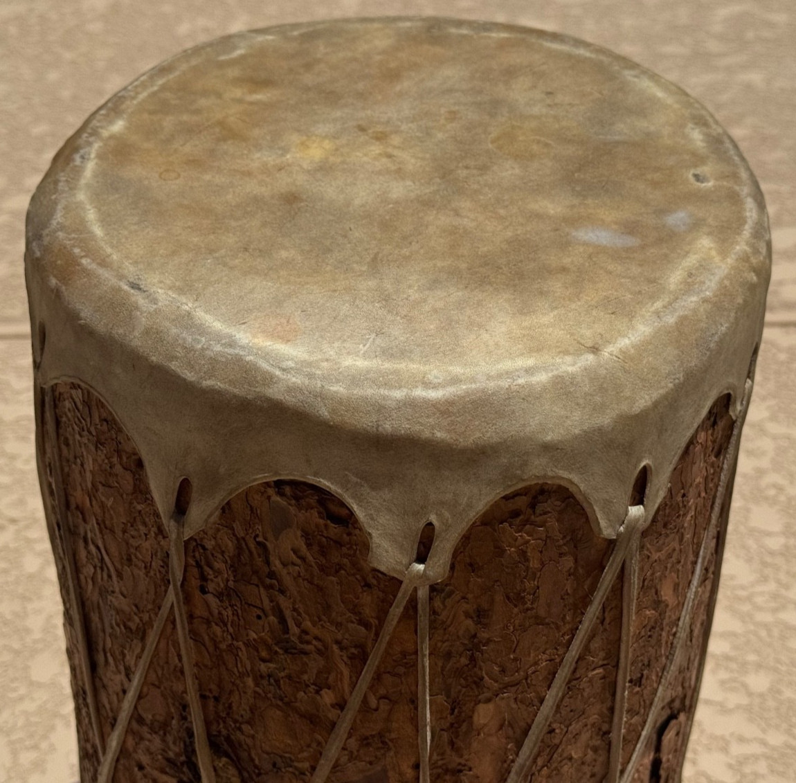 18″ NATIVE AMERICAN RAW HIDE SKIN DOUBLE SIDED LOG DRUM WITH NATURAL SKINS