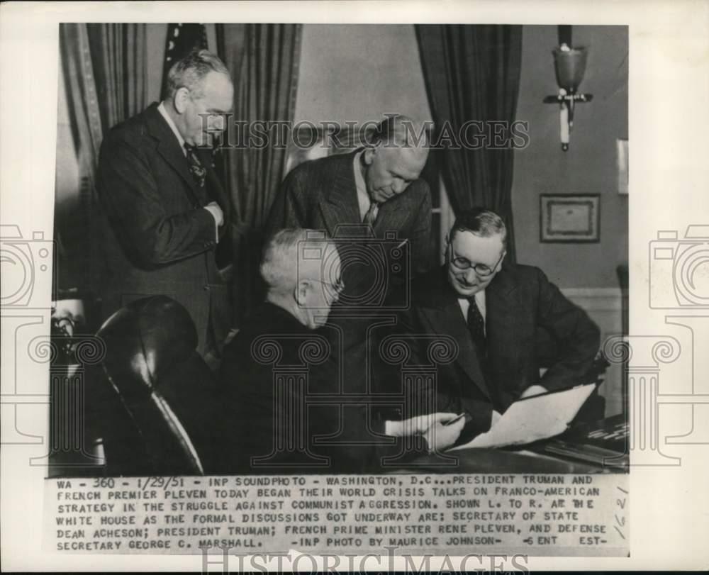 1951 Press Photo President Harry Truman, French Premier Pleven in Washington, DC