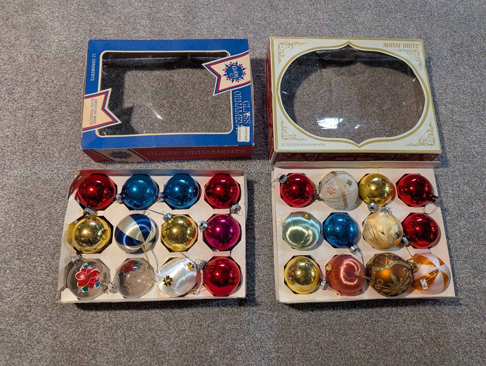 Vintage Glass Christmas Ornaments Lot Shiny Brite Coby USA Mixed 24pcs Boxed