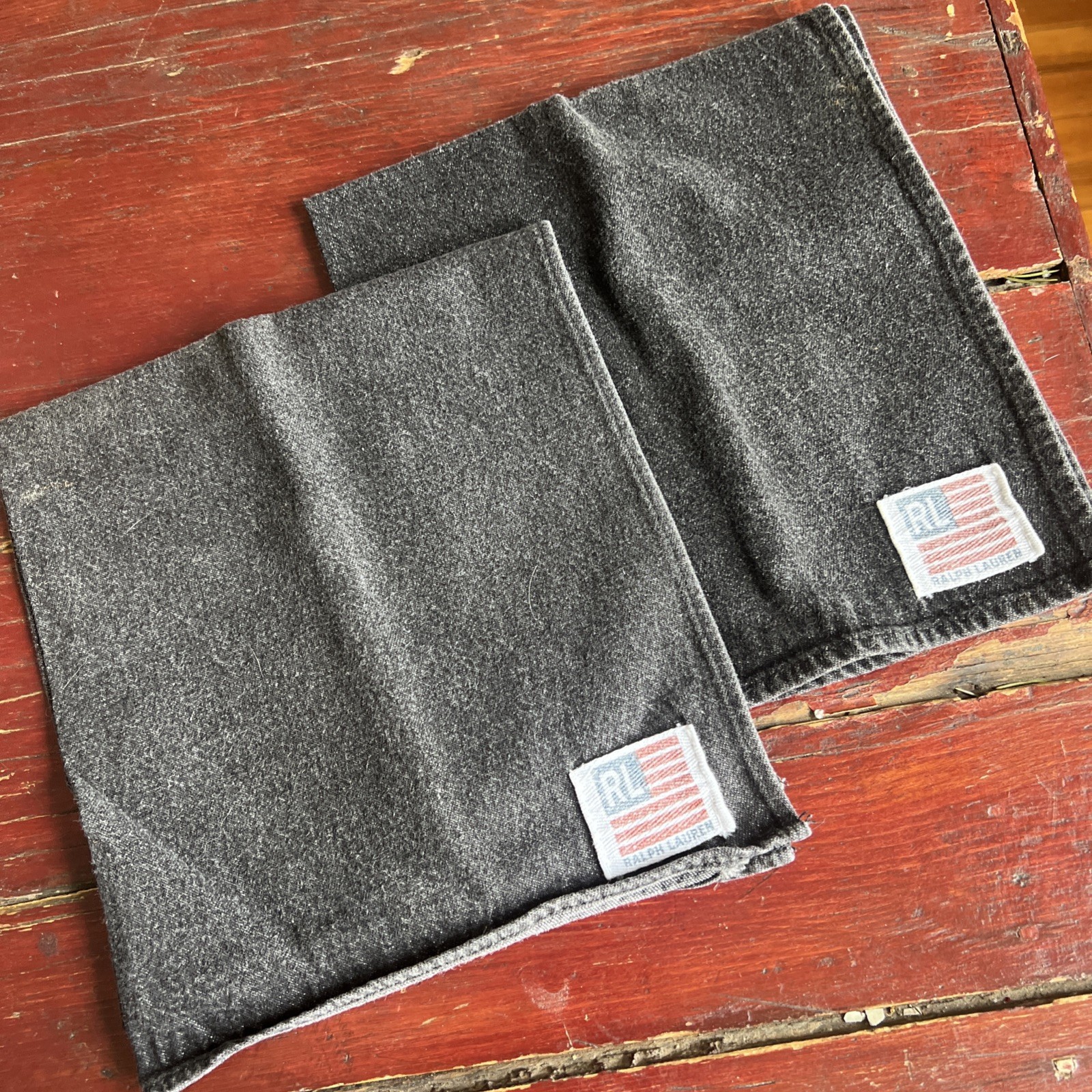 Vintage Ralph Lauren RL Flag Logo Napkins Set Of 2 Black Denim Americana