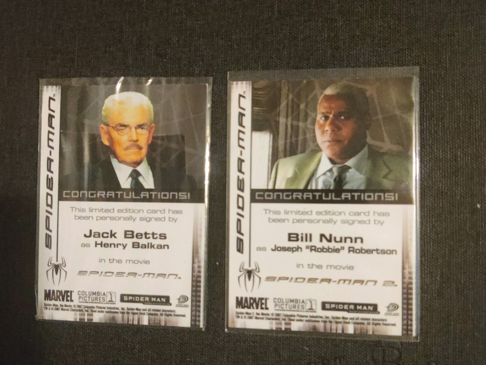 2007 Rittenhouse Spider-Man 3 Movie Autograph Lot – Bill Nunn & Jack Betts 2pc