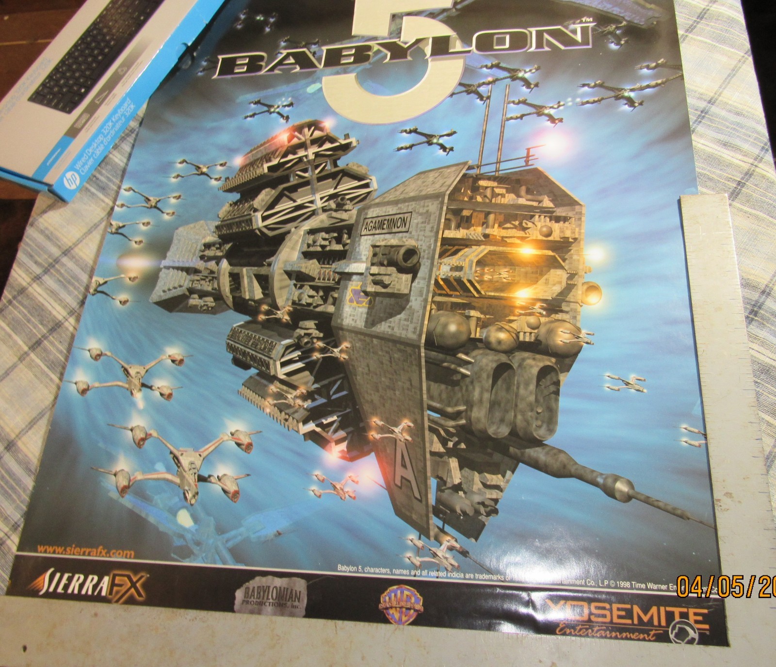 Babylon 5 “Into the Fire” promotional items — poster, watch, mousepad