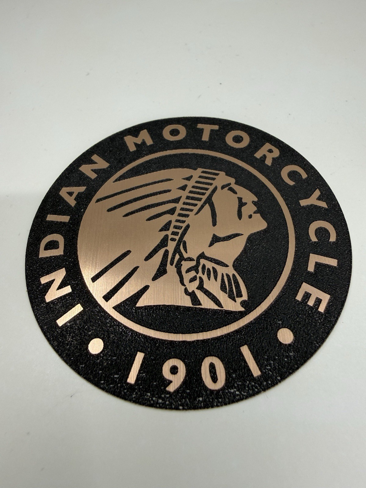Indian Motorcycle 1901 Brushed Metal Decal Sticker 2.5″ Bronze Black Biker Gift