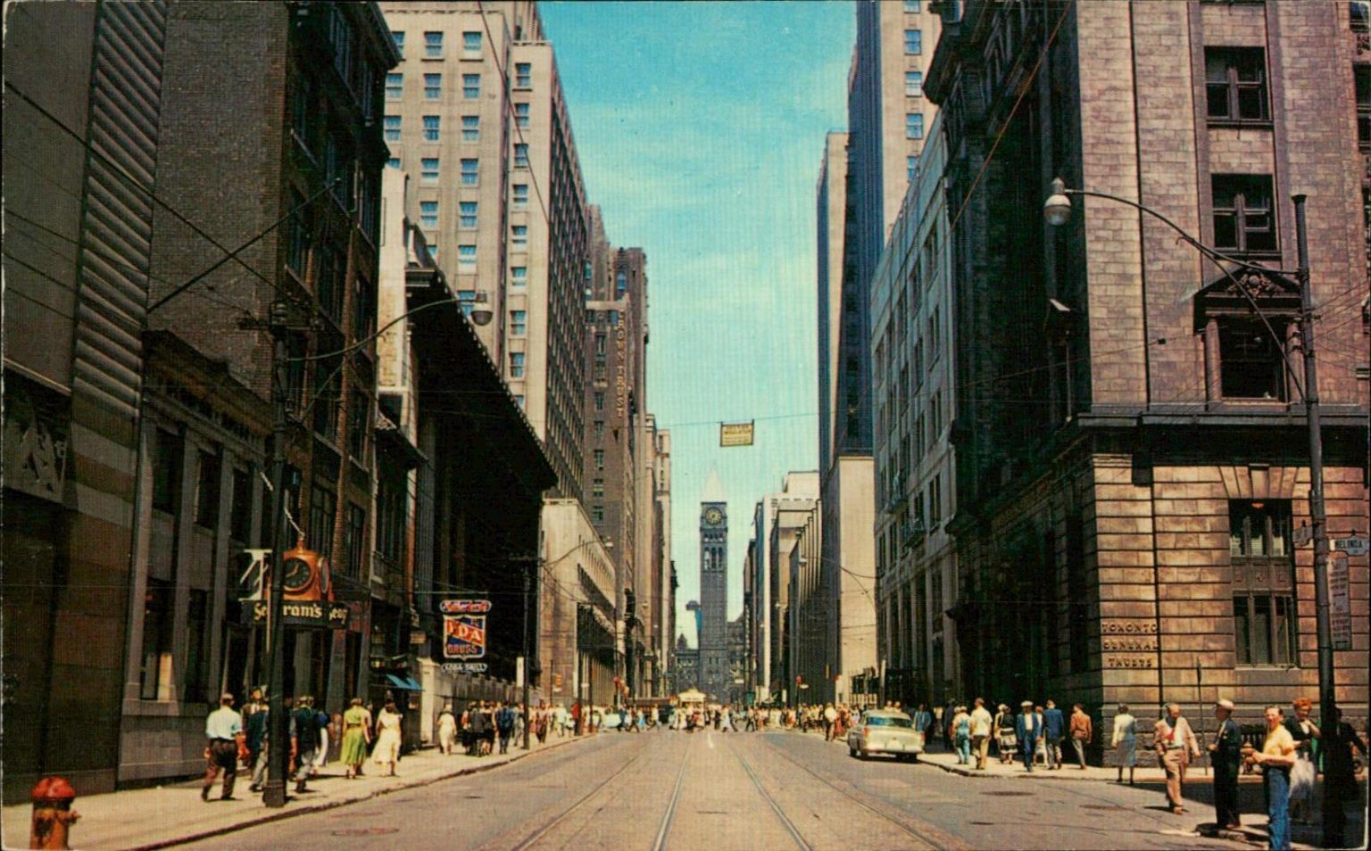 Vintage Photochrome Postcard Bay Street Toronto City Hall 1939-Now