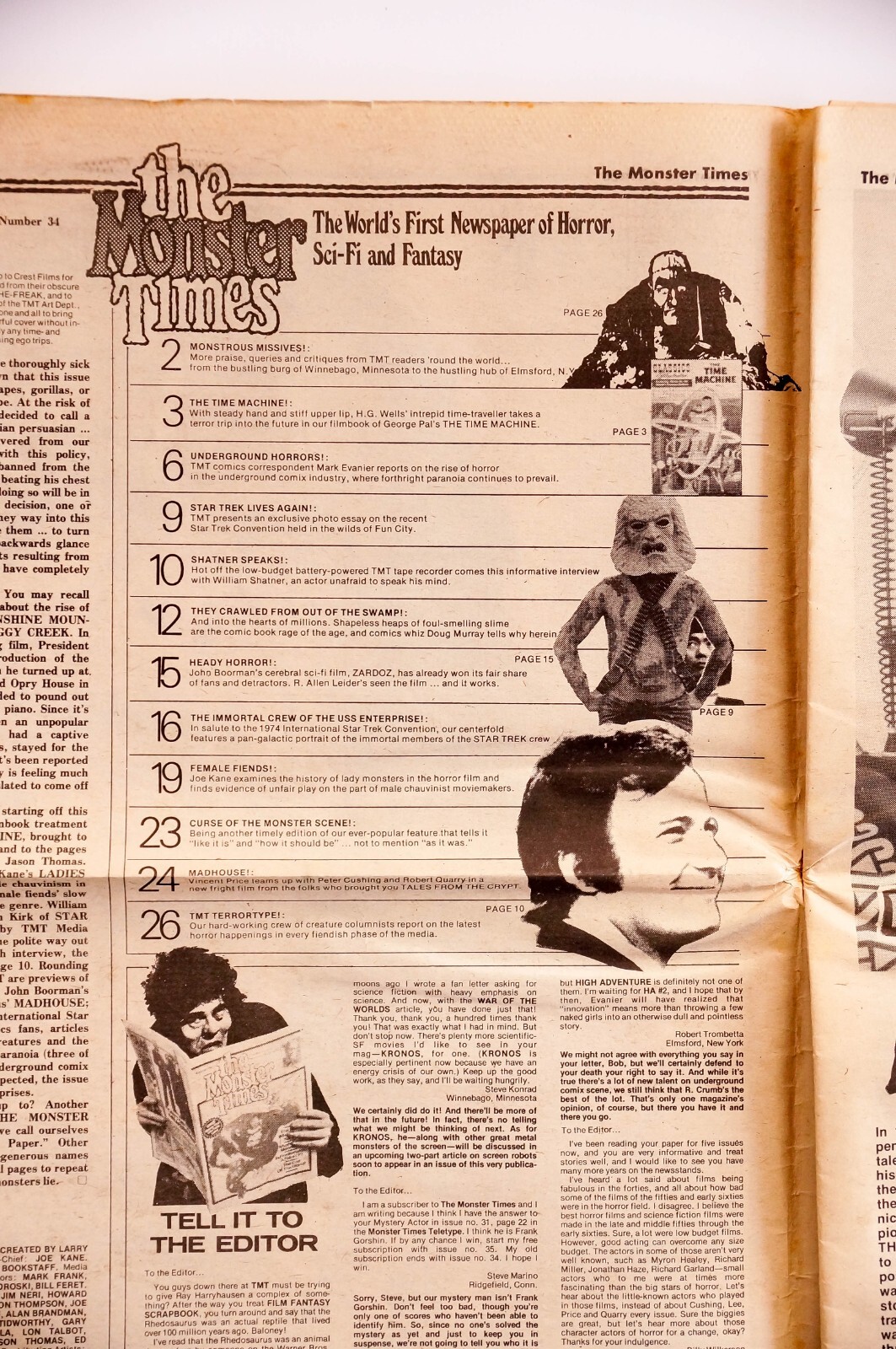 THE MONSTER TIMES #34 (1974) Horror Sci-Fi Fantasy newspaper Captain Kirk Speaks