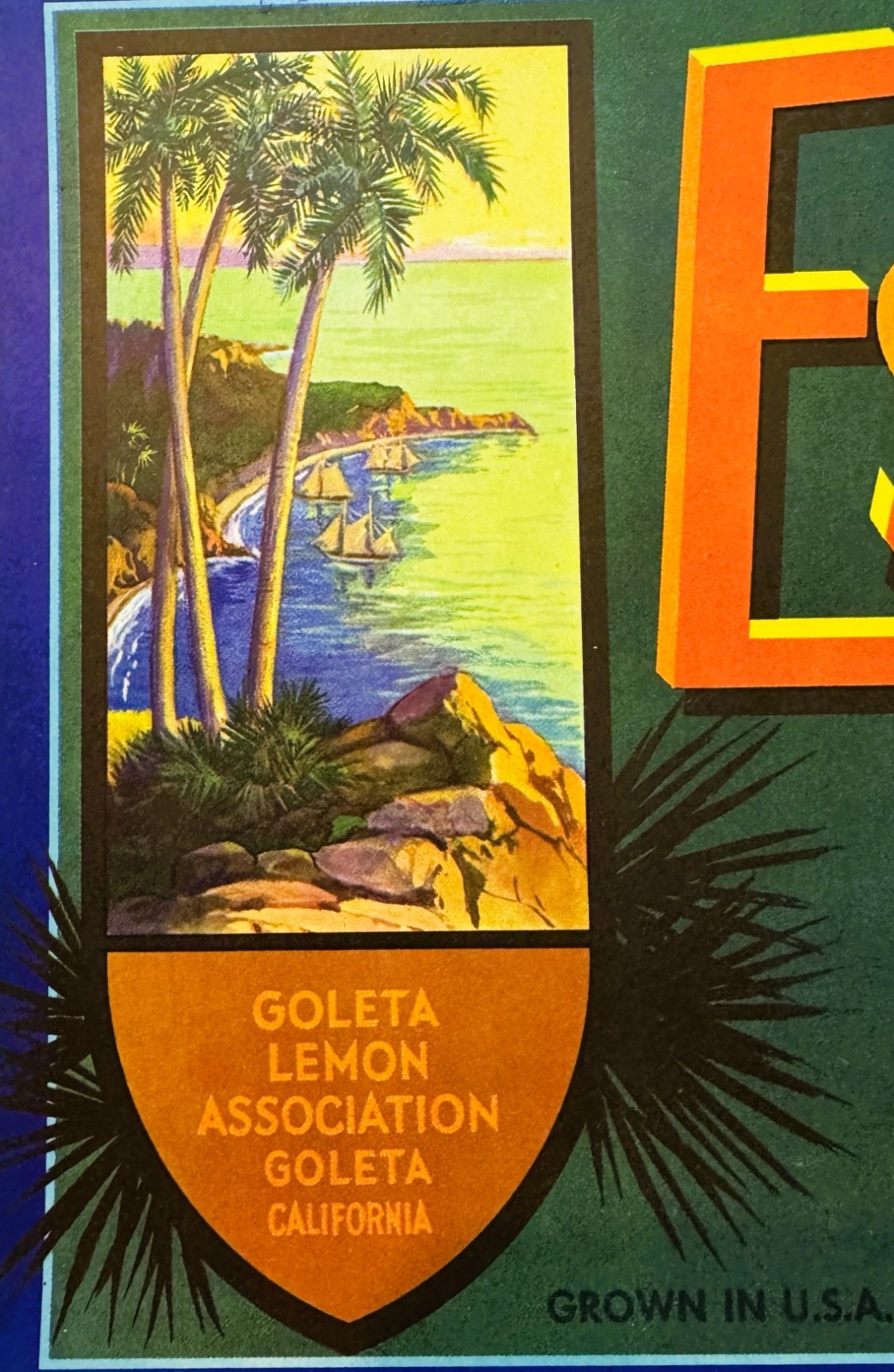 Vintage 1950s Estero Lemons Crate Label Santa Barbara County, CA, Nautical Decor