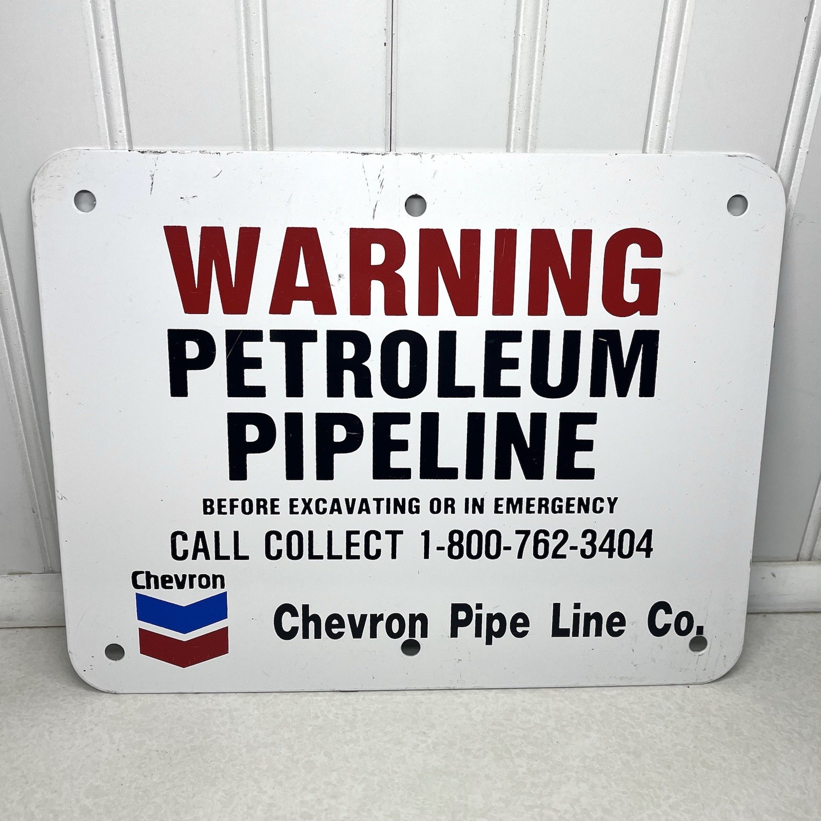 Original Chevron Gas & Oil Petroleum Pipeline Warning Sign Advertising Vintage