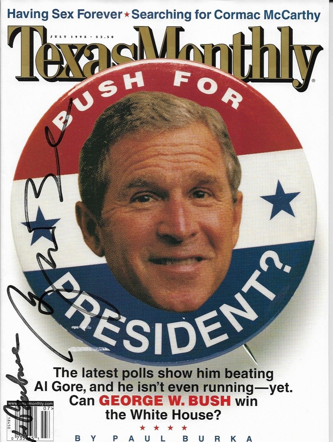 George W. Bush Signed Texas Monthly magazine July 1998