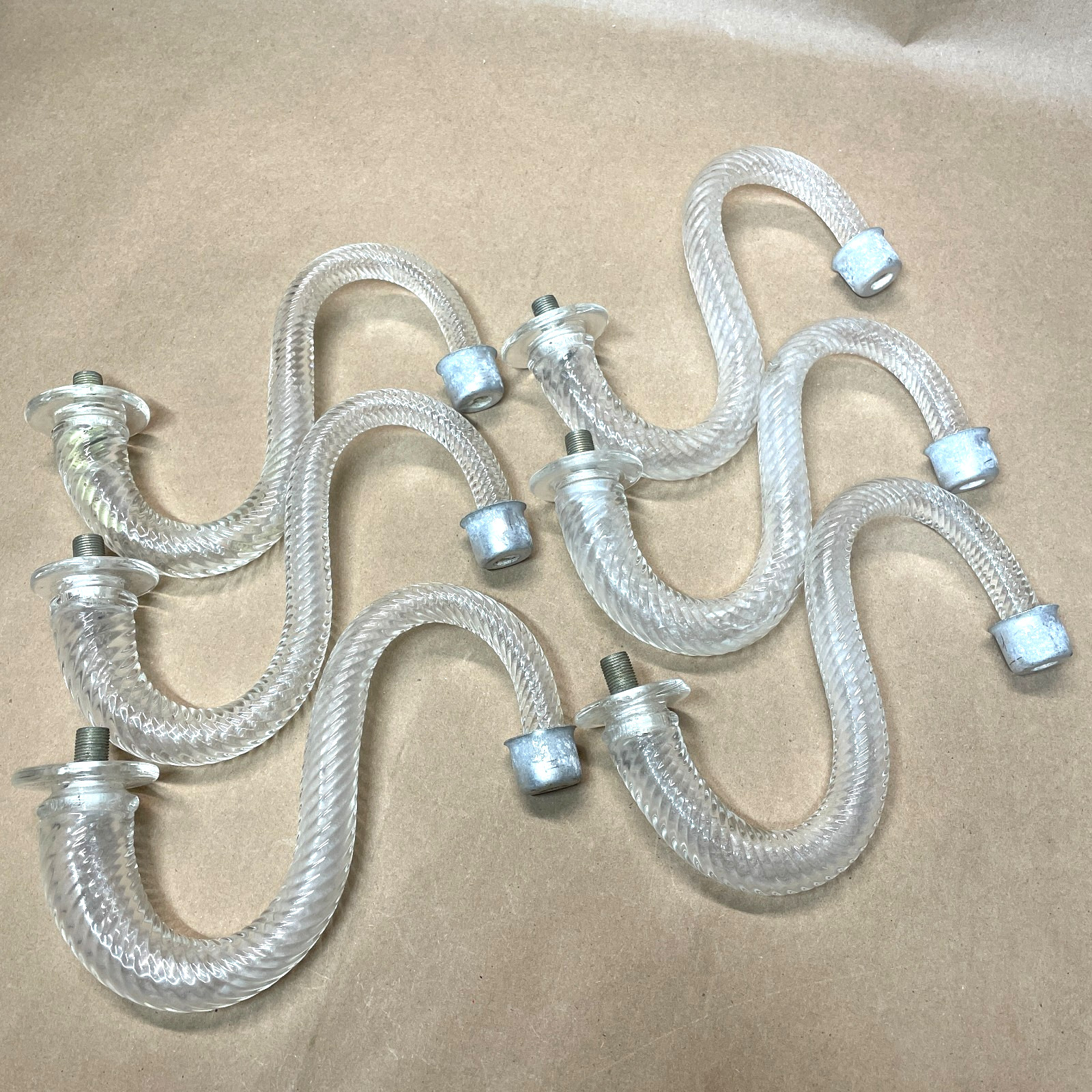 LOT 6 Clear Murano Glass Replacement Swirl Arms non-magnetic aprox 1.6 lbs total