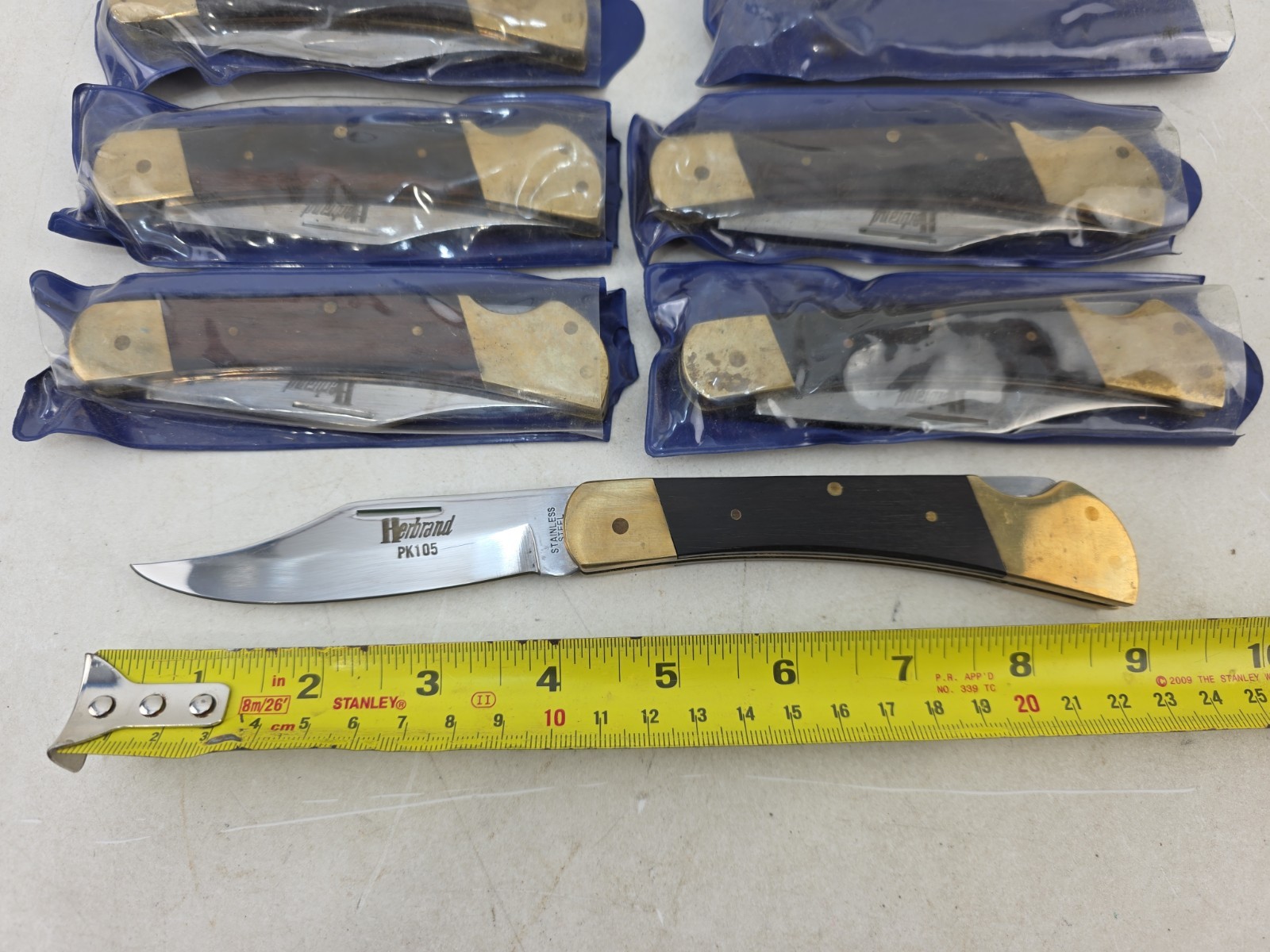 Lot of 14 Herbrand PK105 Lockback Folding Hunting Knives NOS Wood Handle Vintage