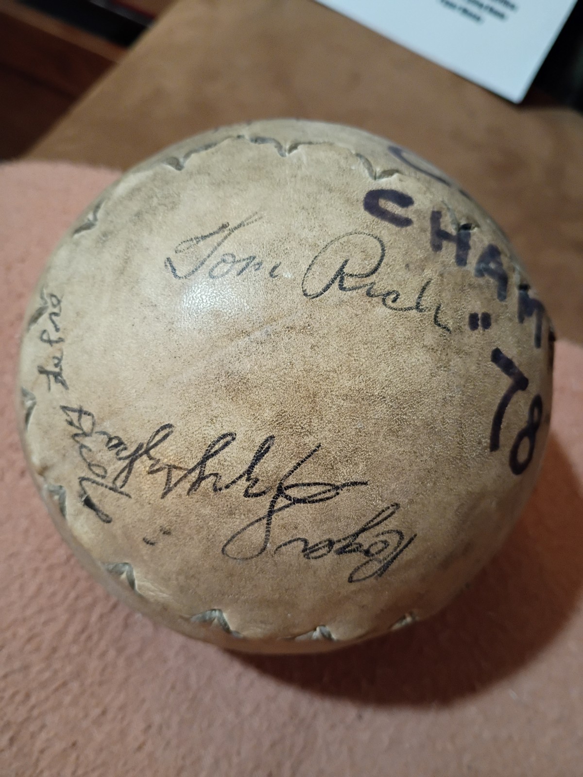 Signed 16″ GU Softball: 1978 Chicago Police Dept., 17 Signatures, Some Notables