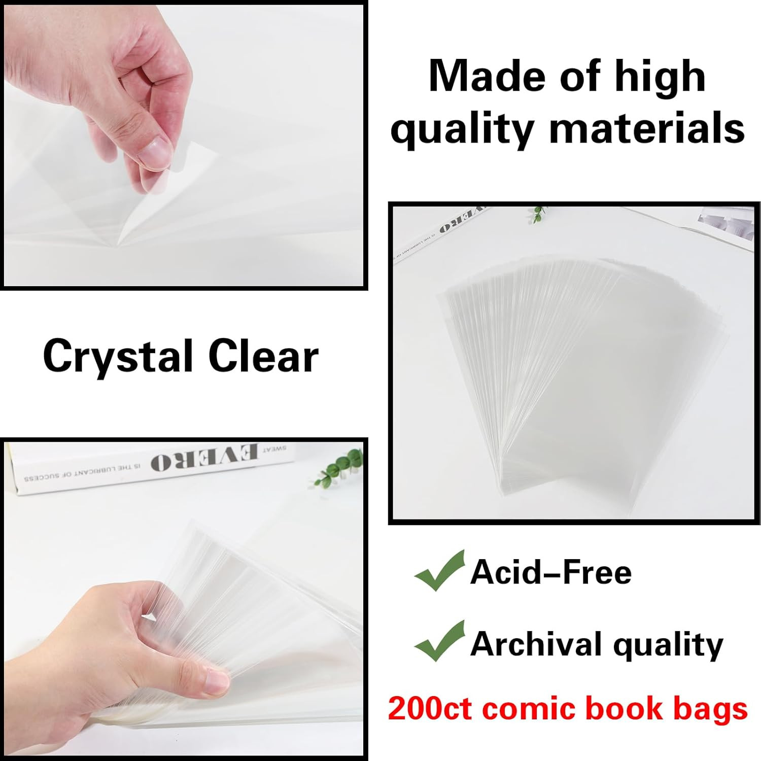 200Ct Current Comic Book Bags Resealable,3.5 Mil Thick Comic Book Sleeves,Acid-F
