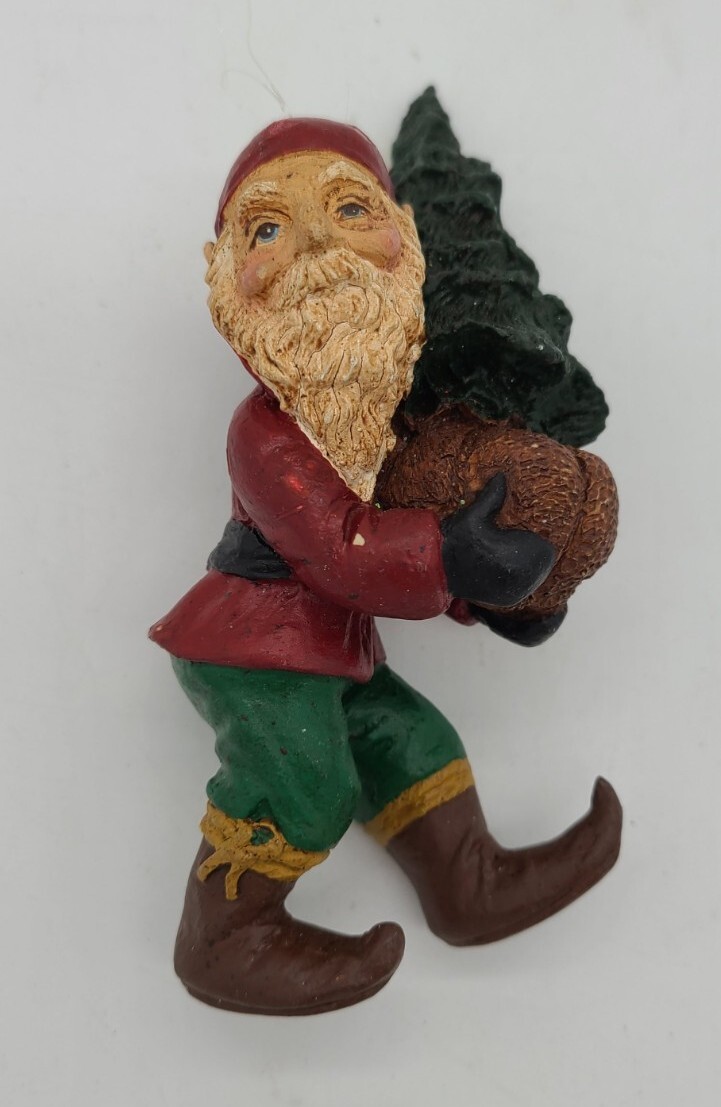 Vtg Silvestri Elf Gnome Figure Holding Christmas Tree Christmas Ornament 5 In