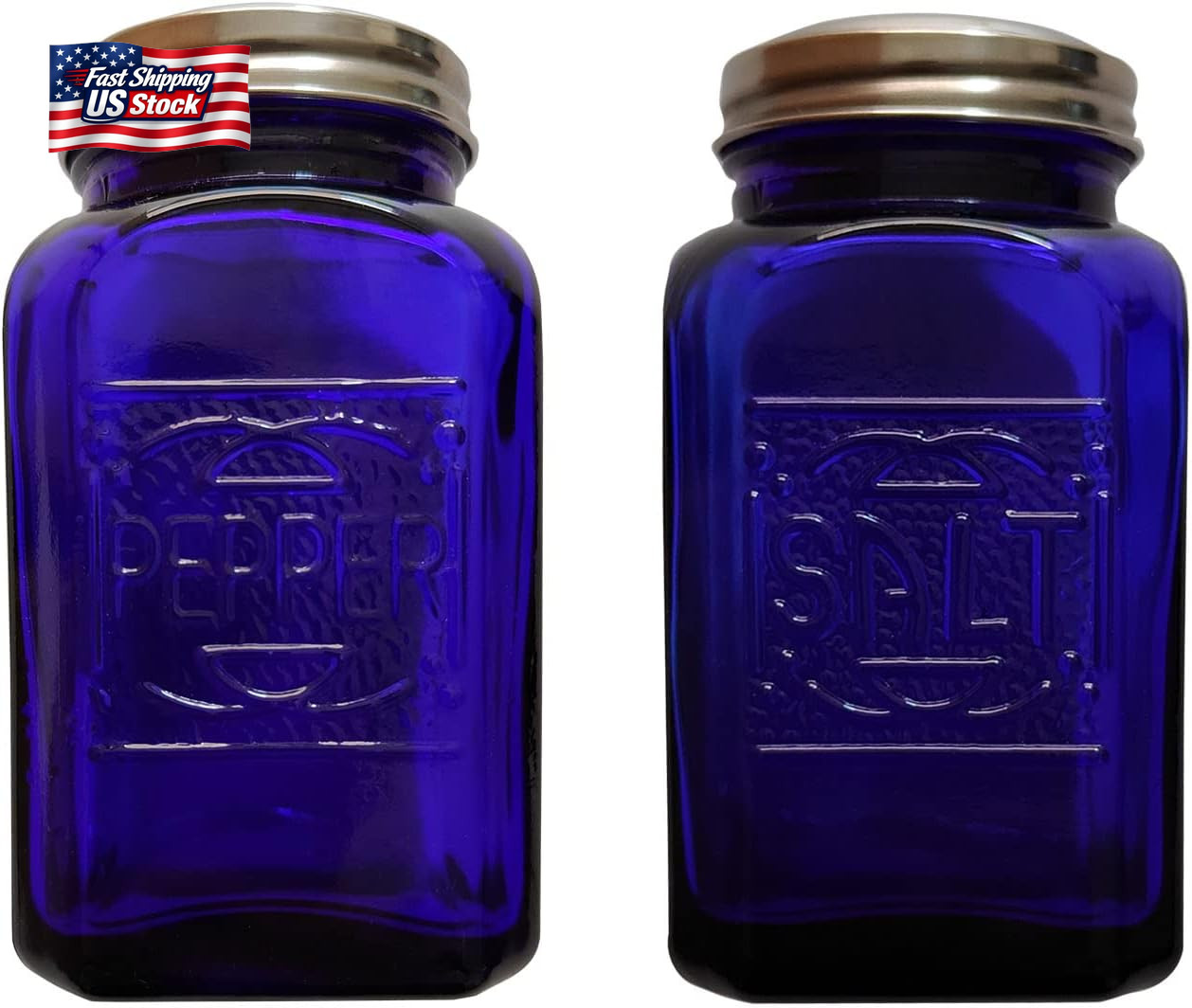 Ritadeshop Depression Style Glass Salt and Pepper Shakers (Cobalt Blue)