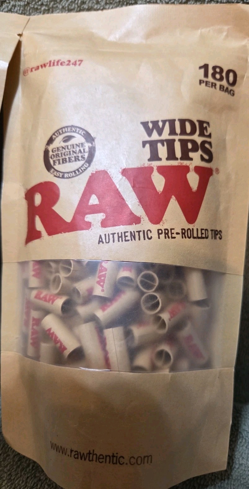 RAW Pre-Rolled WIDE Tips Filter Tips (2) 180 count Bag~Ready To Use