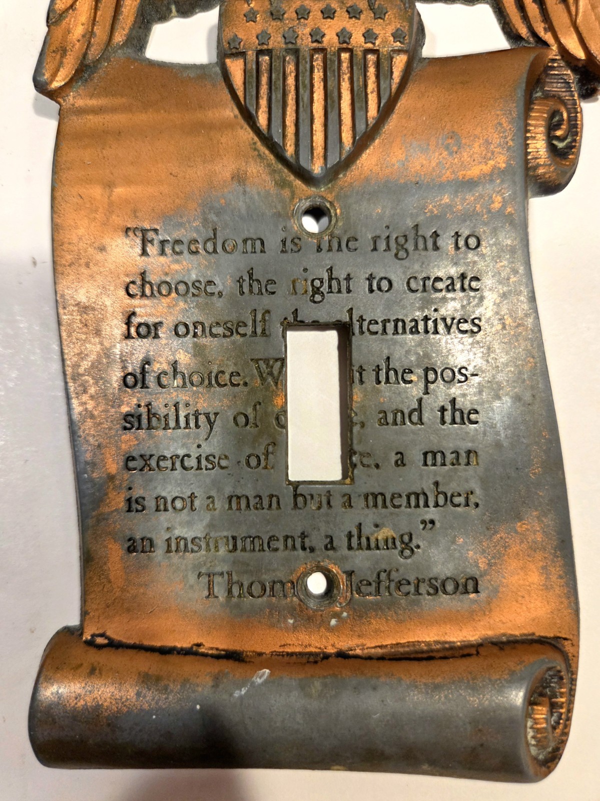 Thomas Jefferson Light Switch Cover Plate Vintage Copper Patina Eagle Freedom